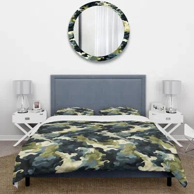 Design Art Retro Revival - Camouflage Duvet Cover Set In Green