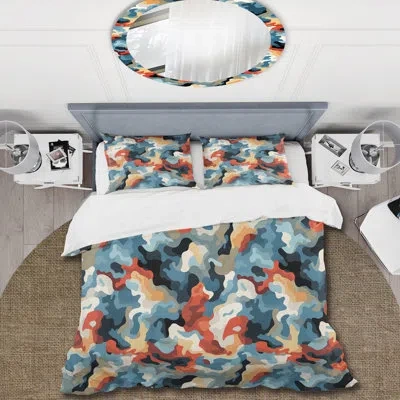 Design Art Retro Revival Iii - Camouflage Duvet Cover Set In Blue;red;beige