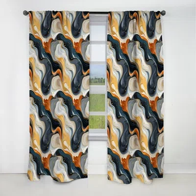 Design Art Retro Revival Marble Pattern Ii - Abstract Marble Marble Blackout Curtain - 1 Panels In White;orange