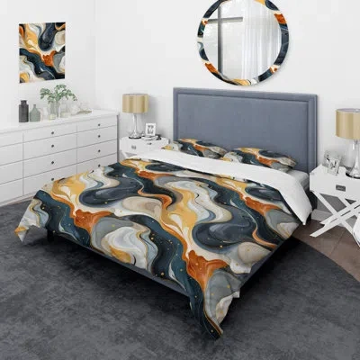Design Art Retro Revival Marble Pattern Ii Bedding In White;orange