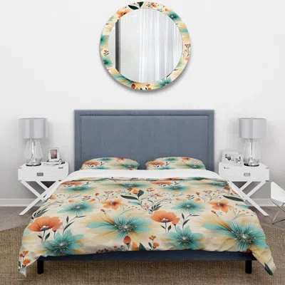 Design Art Retro Revival Of Vintage Flowers Expression - Botanical Duvet Cover Set In Beige;teal