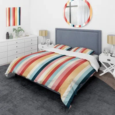 Design Art Retro Revival Striped Pattern Bedding In Red;beige;pink