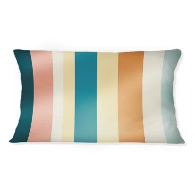 Design Art Retro Revival Striped Pattern I - Striped Polyester Pillow In Pink;orange;teal