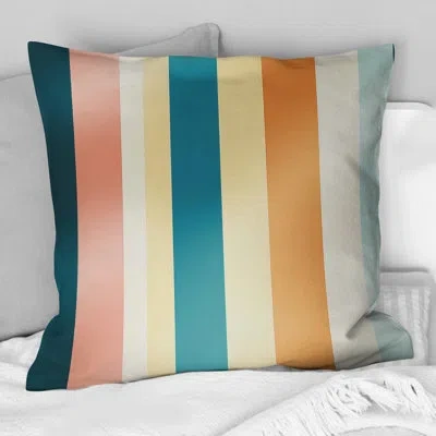 Design Art Retro Revival Striped Pattern I - Striped Polyester Throw Pillow In Orange;teal
