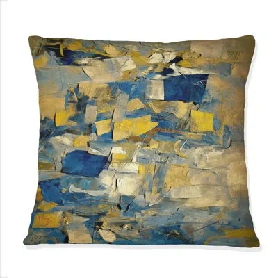 Design Art Retro Southern Sunset Abstract Expressionism I - Abstract Collages Printed Throw Pillow In Blue