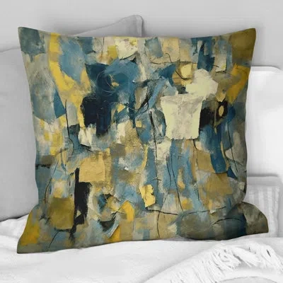 Design Art Retro Southern Sunset Abstract Expressionism Iv - Abstract Collages Printed Throw Pillow In Blue;yellow