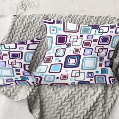 Design Art Retro Square Design I - Mid-century Modernprinted Throw Pillow In Blue;purple