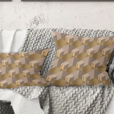 Design Art Retro Square Design V - Mid-century Modernprinted Throw Pillow In Brown