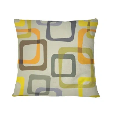 Design Art Retro Square Design Vii - Mid-century Modernprinted Throw Pillow In Yellow