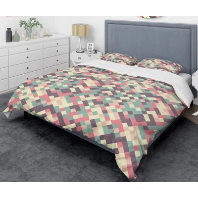 Design Art Retro Square Iv Mid-century Duvet Cover Set In Orange,green,brown