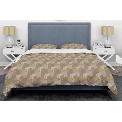 Design Art Retro Square V Mid-century Duvet Cover Set In Brown