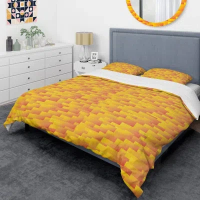 Design Art Retro Square Viii Mid-century Duvet Cover Set In Yellow