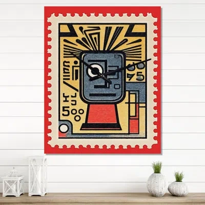 Design Art Retro Stamp Tribute To Keith I - Transitional Modern Wall Clock In Red;yellow