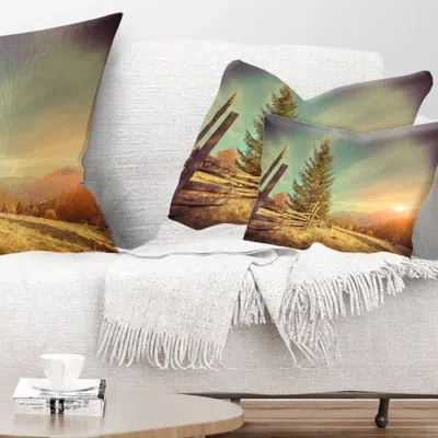 Design Art Retro Style Autumn In Mountains - Landscape Printed Pillow