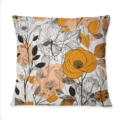 Design Art Retro Terracotta Roses Illustration I - Abstract Botanicals Printed Throw Pillow In Brown;orange