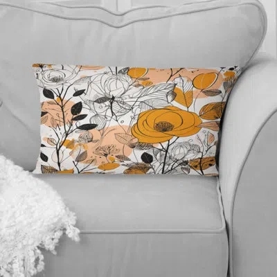 Design Art Retro Terracotta Roses Illustration I - Abstract Botanicals Printed Throw Pillow In Brown;orange