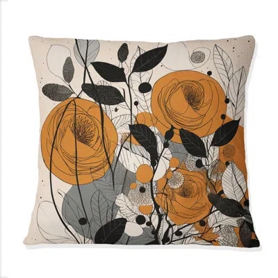Design Art Retro Terracotta Roses Illustration Iii - Abstract Botanicals Printed Throw Pillow In Brown;orange