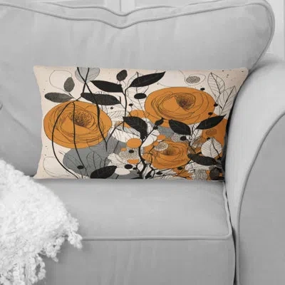 Design Art Retro Terracotta Roses Illustration Iii - Abstract Botanicals Printed Throw Pillow In Brown;orange