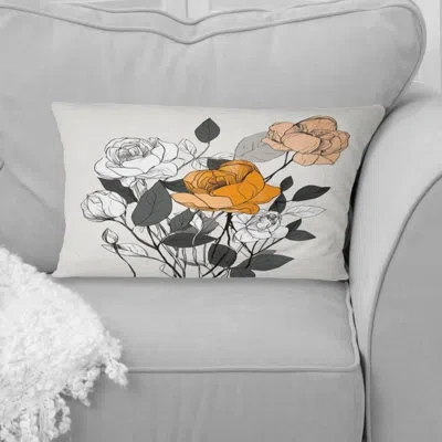 Design Art Retro Terracotta Roses Illustration Iv - Abstract Botanicals Printed Throw Pillow In Brown;orange