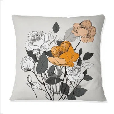 Design Art Retro Terracotta Roses Illustration Iv - Abstract Botanicals Printed Throw Pillow In Brown;orange