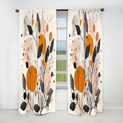 Design Art Retro Terracotta Wildflowers Illustration Xii - Abstract Blackout Curtain - 1 Panel In Brown;orange
