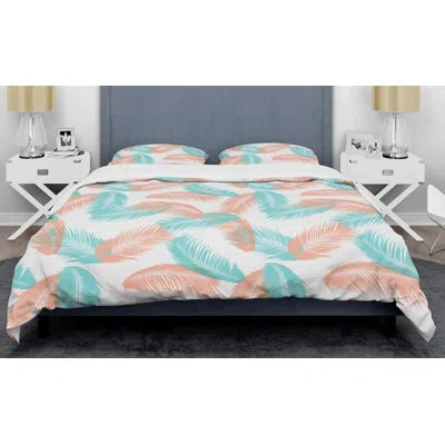 Design Art Retro Tropical Foliage Ii Mid-century Duvet Cover Set In Orange,green
