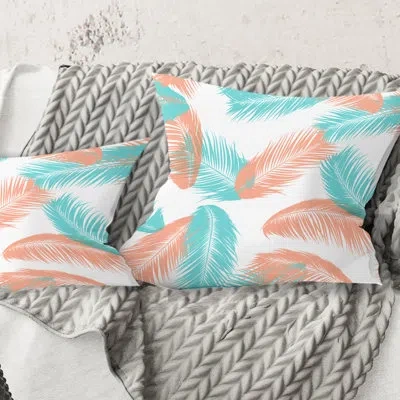 Design Art Retro Tropical Foliage Ii - Mid-century Modernprinted Throw Pillow In Blue;white;green;red;yellow;pink