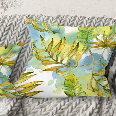 Design Art Retro Tropical Foliage - Mid-century Modernprinted Throw Pillow In Green