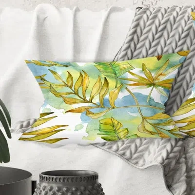 Design Art Retro Tropical Foliage- Mid-century Modernprinted Throw Pillow In Green