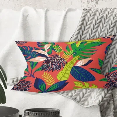 Design Art Retro Tropical Leaves I - Mid-century Modern Printed Throw Pillow