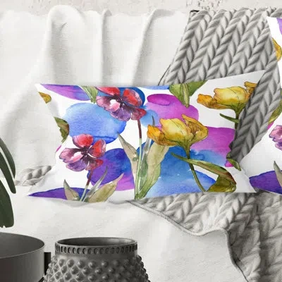 Design Art Retro Tulips In Purple - Mid-century Modernprinted Throw Pillow