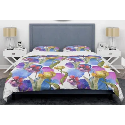 Design Art Retro Tulips Mid-century Duvet Cover Set In Blue,white,pink