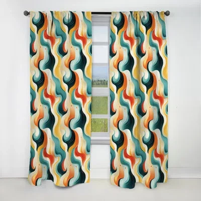 Design Art Retro Waves Lines - Midcentury Curtain - Blackout Geometric Curtain - 1 Panels In Yellow;teal