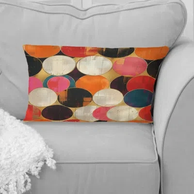 Design Art Retro White Pink Midcentury Circlres - Midcentury Lumbar Pillow In White;pink