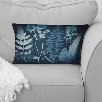 Design Art Retro Wildflowers In Shades Of Blue Ix - Floral Printed Throw Pillow