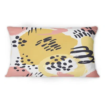 Design Art Retro Yellow And Pink Graphics - Modern Printed Throw Pillow 12" X 20"