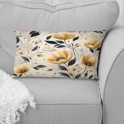 Design Art Retro Yellow And Teal Flair Gardens Serenity - Floral Printed Pillow In Yellow;teal