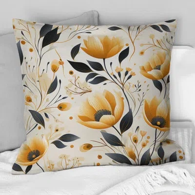Design Art Retro Yellow And Teal Flair Gardens Serenity - Floral Printed Throw Pillow In White;yellow;teal