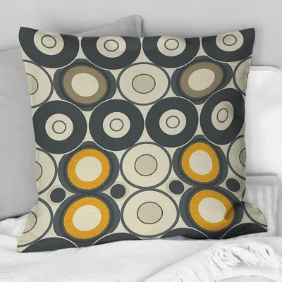 Design Art Retro Yellow Grey Midcentury Circles - Midcentury Throw Pillow In Gray;yellow