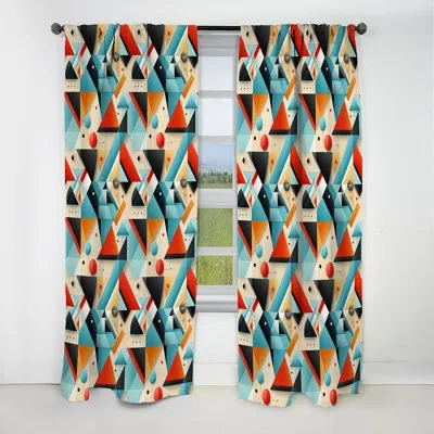 Design Art Revival Triangular Geometric Pattern - Abstract Geometric Blackout Curtain - 1 Panels In Blue;orange