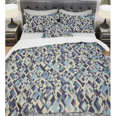 Design Art Rhombuses In Beige And Blue - Modern Contemporary Abstract Duvet Cover Set - Microfiber Polyester In Ivory,cream,blue