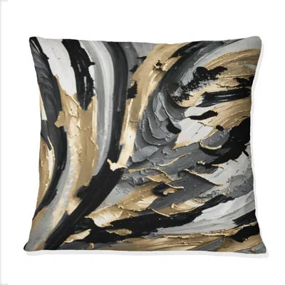 Design Art Rhythm Of Pleasure Abstract Black And Gold I - Abstract Painting Printed Throw Pillow In Black;gold