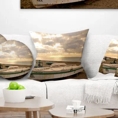 Design Art Rincon De La Victoria Beach - Sea & Shore Printed Pillow In White
