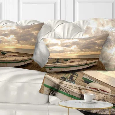 Design Art Rincon De La Victoria Beach - Sea & Shore Printed Throw Pillow In White