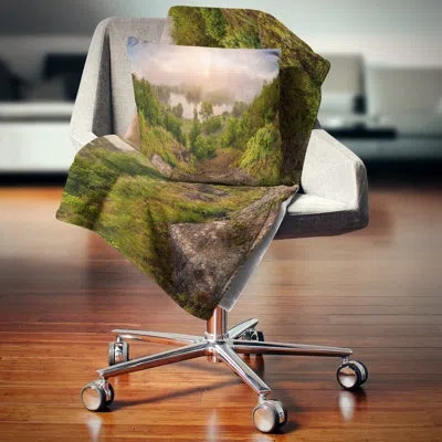 Design Art Rising Above The River Mist Landscape Photo Rectangular Pillow Cover & Insert In Green