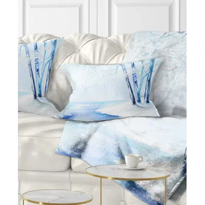 Design Art River In Snowy Winter - Landscape Printed Throw Pillow