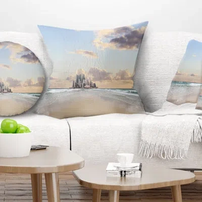 Design Art Road Along The Beach To City - Sea & Shore Printed Pillow In Blue;black;brown;green;red;yellow