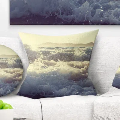 Design Art Roaring White Waves On Beach - Sea & Shore Printed Pillow