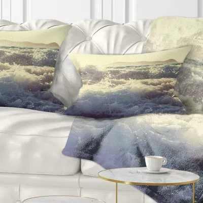 Design Art Roaring White Waves On Beach - Sea & Shore Printed Throw Pillow