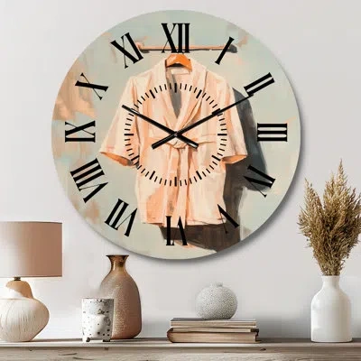 Design Art Robe Waiting In The Quiet Room - Mid-century Non-ticking Metal Wall Clock In Beige